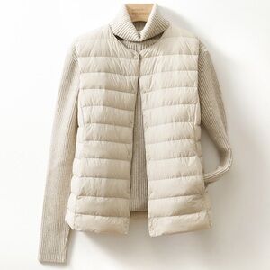 Chic Cream Puffer Vest with Knit Sweater